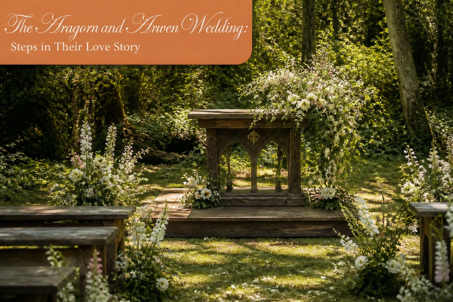 Aragorn and Arwen's wedding in a beautiful outdoor setting.